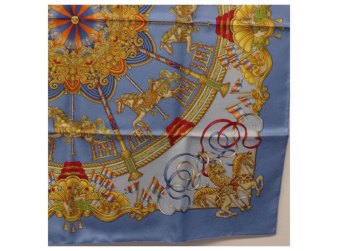 Hermès Foulard HERMES Carre 90 Seta Blu Auth 193599M - vista 10