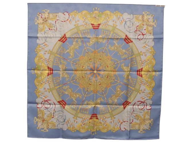 Hermès Foulard HERMES Carre 90 Seta Blu Auth 193599M - vista 12