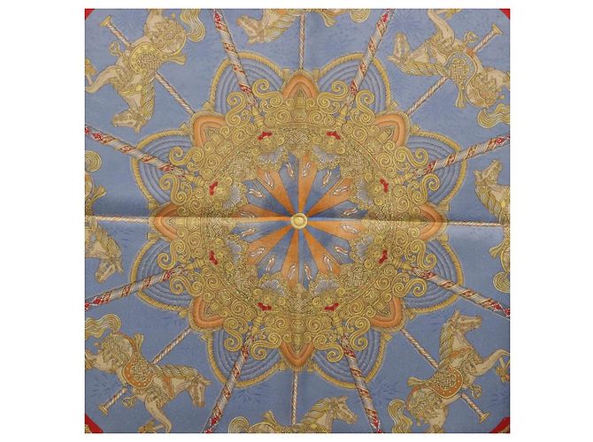 Hermès Foulard HERMES Carre 90 Seta Blu Auth 193599M - vista 17
