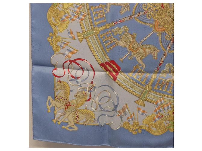 Hermès Foulard HERMES Carre 90 Seta Blu Auth 193599M - vista 19