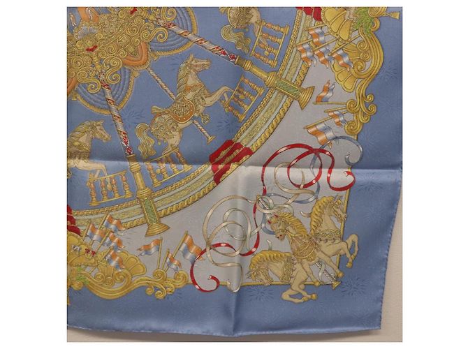Hermès Foulard HERMES Carre 90 Seta Blu Auth 193599M - vista 21