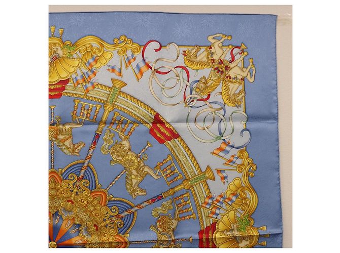 Hermès Foulard HERMES Carre 90 Seta Blu Auth 193599M - vista 4
