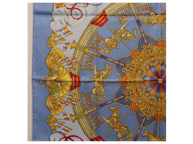 Hermès Foulard HERMES Carre 90 Seta Blu Auth 193599M - vista 5