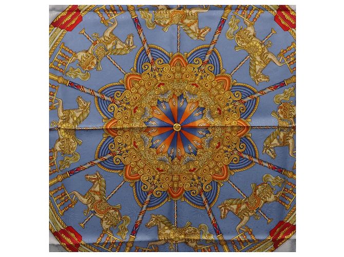 Hermès Foulard HERMES Carre 90 Seta Blu Auth 193599M - vista 6