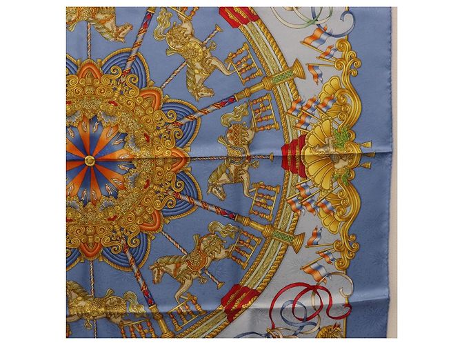 Hermès Foulard HERMES Carre 90 Seta Blu Auth 193599M - vista 7