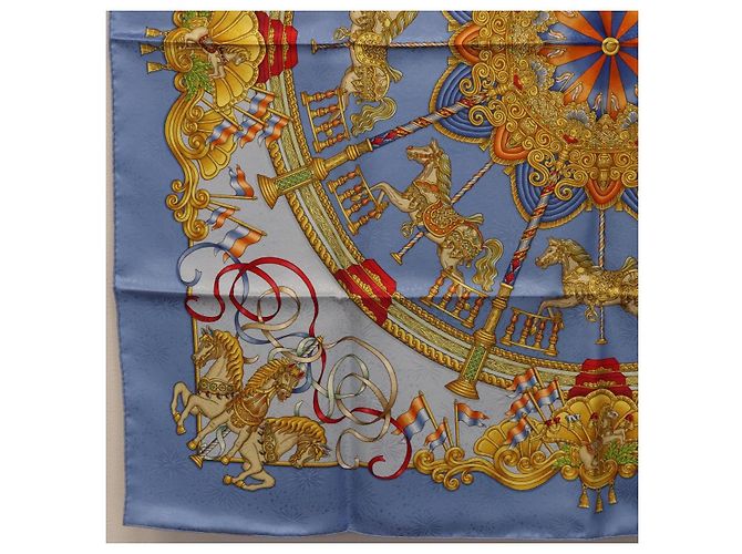 Hermès Foulard HERMES Carre 90 Seta Blu Auth 193599M - vista 8