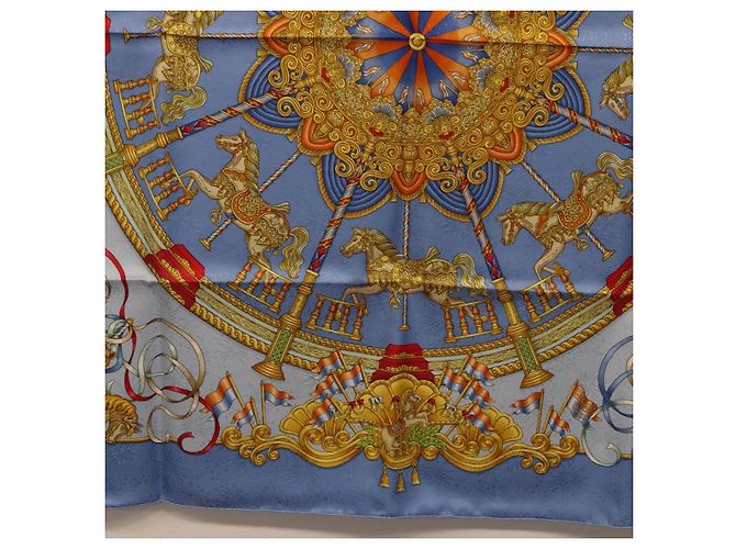 Hermès Foulard HERMES Carre 90 Seta Blu Auth 193599M - vista 9