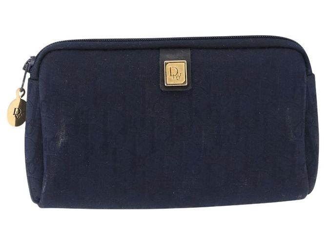 Pouch Christian Dior Trotter Canvas Navy Gold Auth 191983A D'oro Blu navy - vista 13