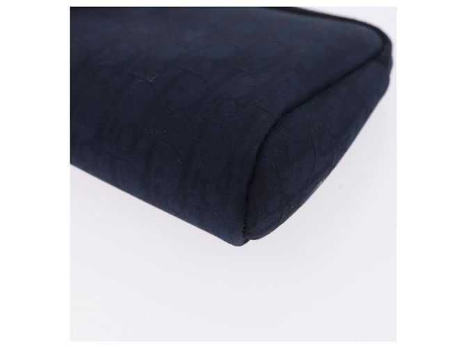 Pouch Christian Dior Trotter Canvas Navy Gold Auth 191983A D'oro Blu navy - vista 14