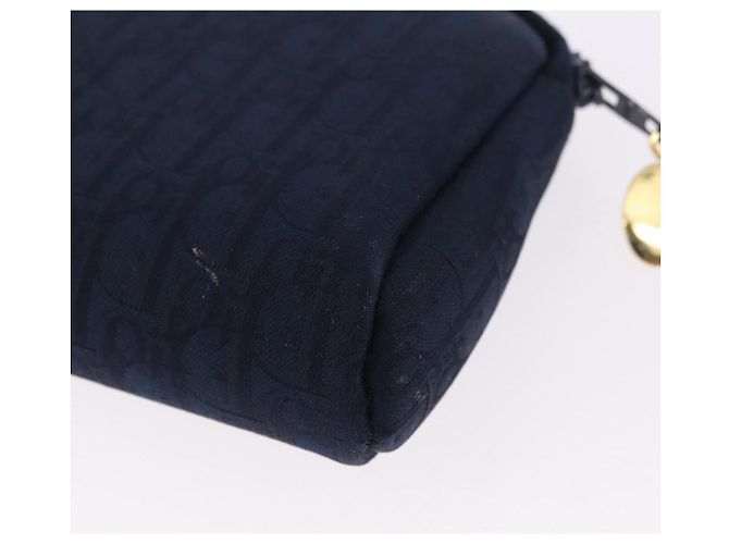 Pouch Christian Dior Trotter Canvas Navy Gold Auth 191983A D'oro Blu navy - vista 16