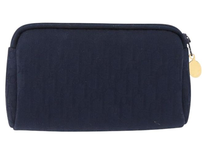 Pouch Christian Dior Trotter Canvas Navy Gold Auth 191983A D'oro Blu navy - vista 2