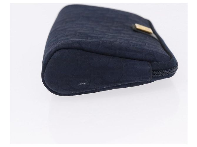 Pouch Christian Dior Trotter Canvas Navy Gold Auth 191983A D'oro Blu navy - vista 3