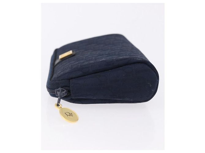 Pouch Christian Dior Trotter Canvas Navy Gold Auth 191983A D'oro Blu navy - vista 4