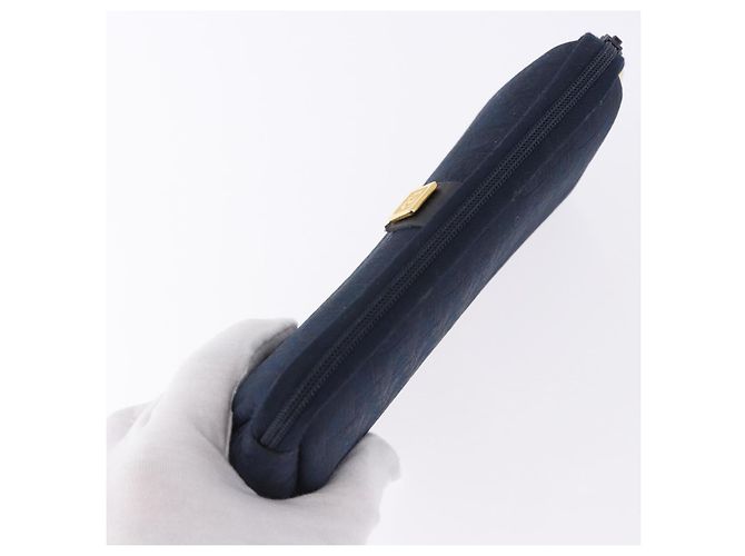 Pouch Christian Dior Trotter Canvas Navy Gold Auth 191983A D'oro Blu navy - vista 5
