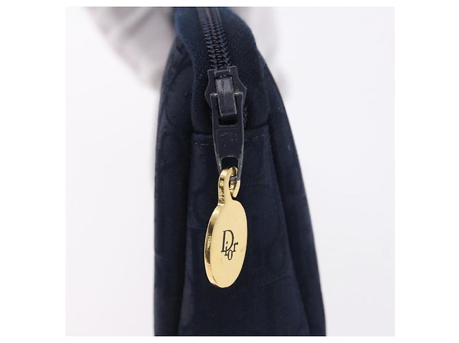 Pouch Christian Dior Trotter Canvas Navy Gold Auth 191983A D'oro Blu navy - vista 8