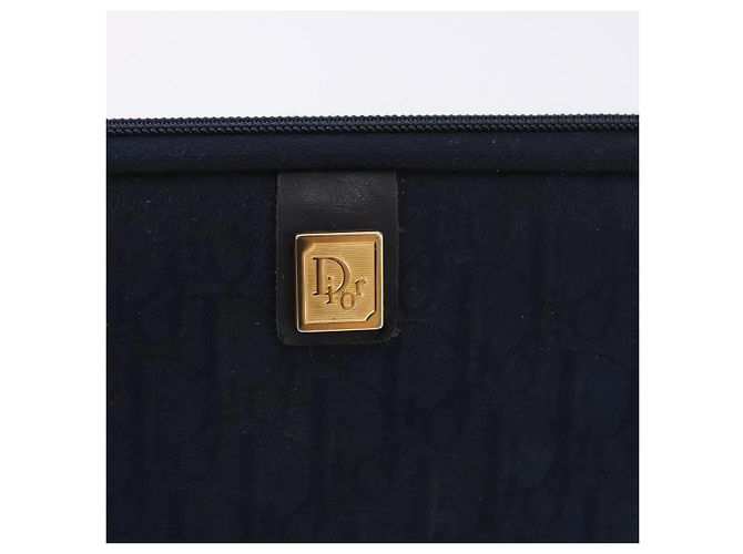 Pouch Christian Dior Trotter Canvas Navy Gold Auth 191983A D'oro Blu navy - vista 9