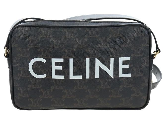 Céline Borsa a tracolla CELINE Triomphe PVC Pelle Nero Tono Oro Auth 194102M - vista 13