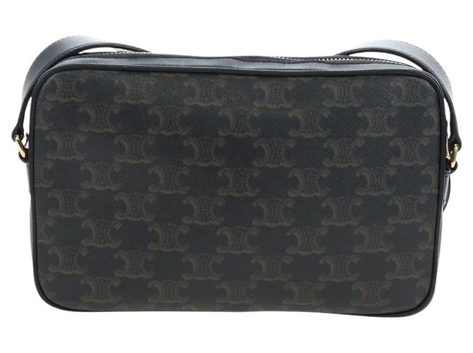Céline Borsa a tracolla CELINE Triomphe PVC Pelle Nero Tono Oro Auth 194102M - vista 2