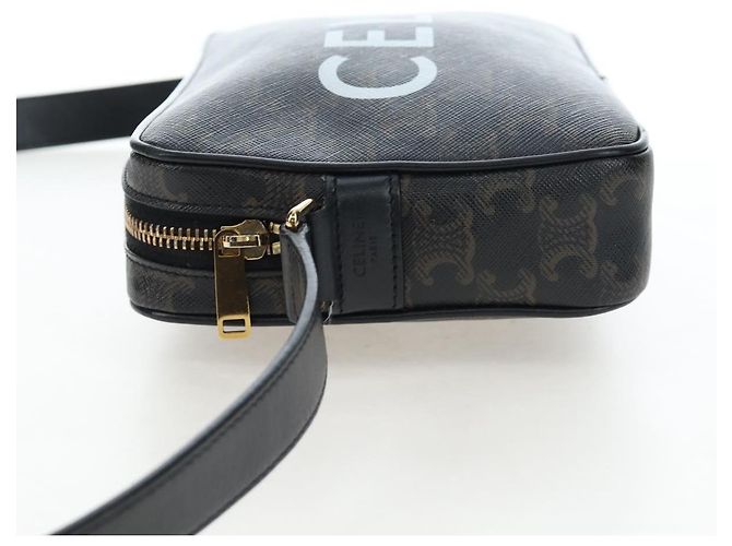 Céline Borsa a tracolla CELINE Triomphe PVC Pelle Nero Tono Oro Auth 194102M - vista 3