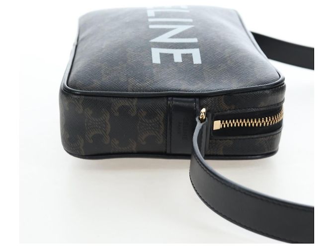 Céline Borsa a tracolla CELINE Triomphe PVC Pelle Nero Tono Oro Auth 194102M - vista 4
