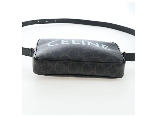 Céline Borsa a tracolla CELINE Triomphe PVC Pelle Nero Tono Oro Auth 194102M - vista 5