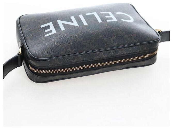 Céline Borsa a tracolla CELINE Triomphe PVC Pelle Nero Tono Oro Auth 194102M - vista 6
