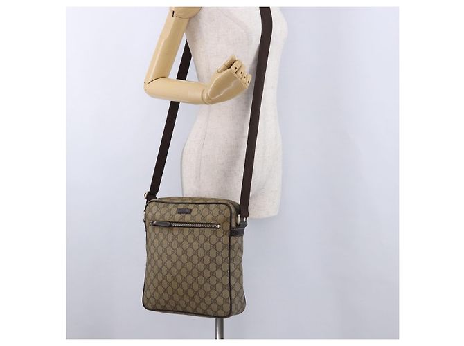 Bolsa de Ombro GUCCI GG Supreme PVC Beige Gold 201448 Auth bs36493 Bege Dourado - vista 23