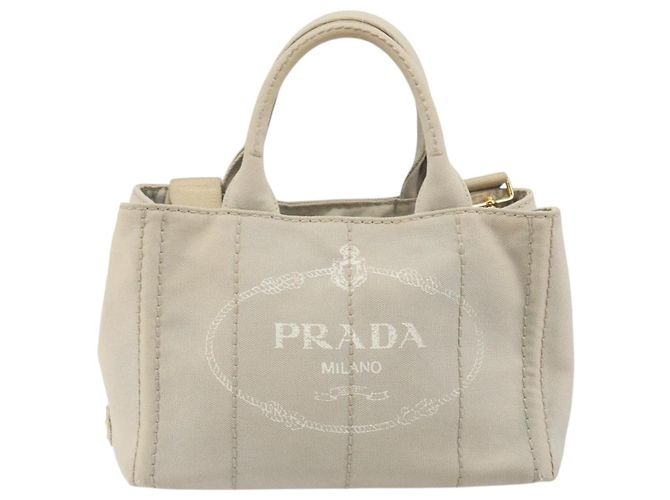 Bolso de mano PRADA Canapa PM Canvas 2way Gris Oro Auth bs36595 Castaño Dorado - vista 13