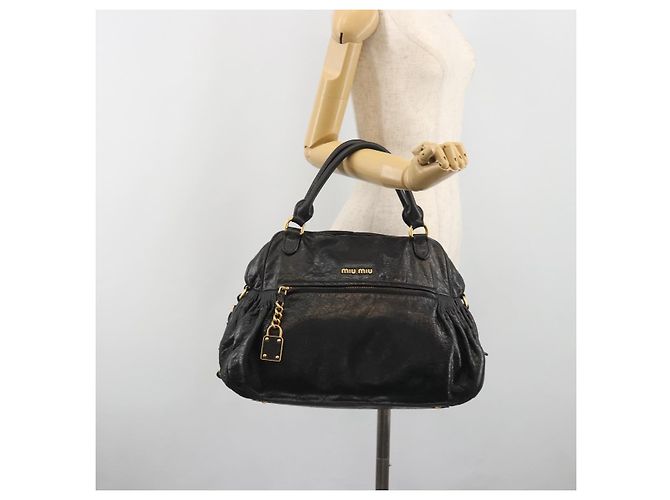 Borsa a mano Miu Miu in pelle nera e oro Auth bs36659V Nero D'oro - vista 24