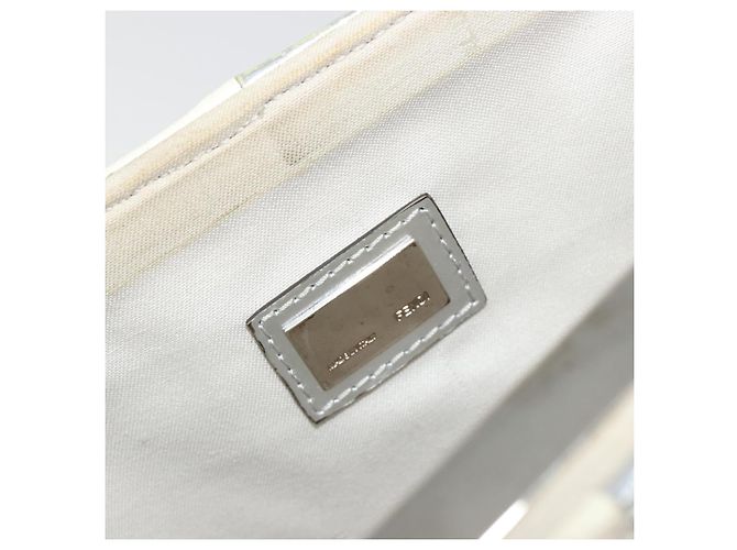 Bolsa de mão com corrente FENDI em couro Silver White Auth 194186 Prata Branco - vista 12