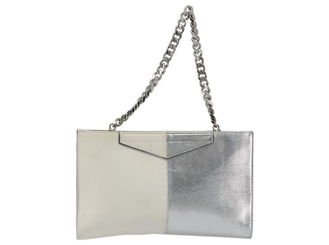 Bolsa de mão com corrente FENDI em couro Silver White Auth 194186 Prata Branco - vista 13