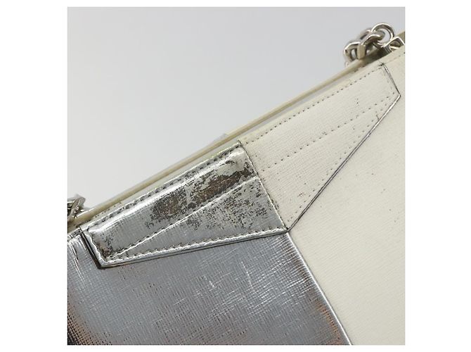 Bolsa de mão com corrente FENDI em couro Silver White Auth 194186 Prata Branco - vista 17