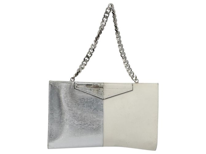 Bolsa de mão com corrente FENDI em couro Silver White Auth 194186 Prata Branco - vista 2