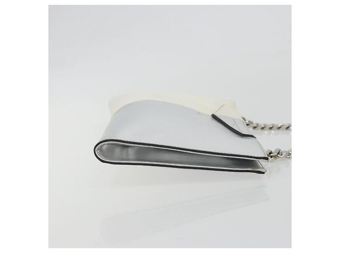 Bolsa de mão com corrente FENDI em couro Silver White Auth 194186 Prata Branco - vista 3