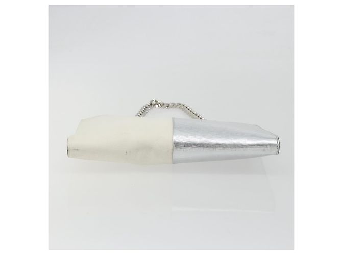 Bolsa de mão com corrente FENDI em couro Silver White Auth 194186 Prata Branco - vista 5