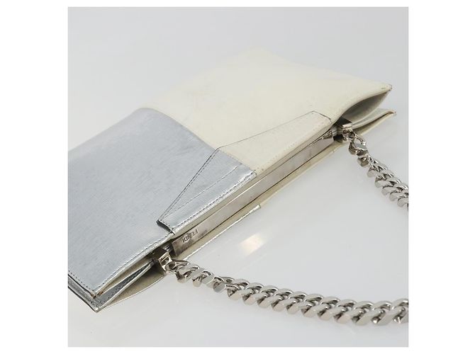 Bolsa de mão com corrente FENDI em couro Silver White Auth 194186 Prata Branco - vista 6