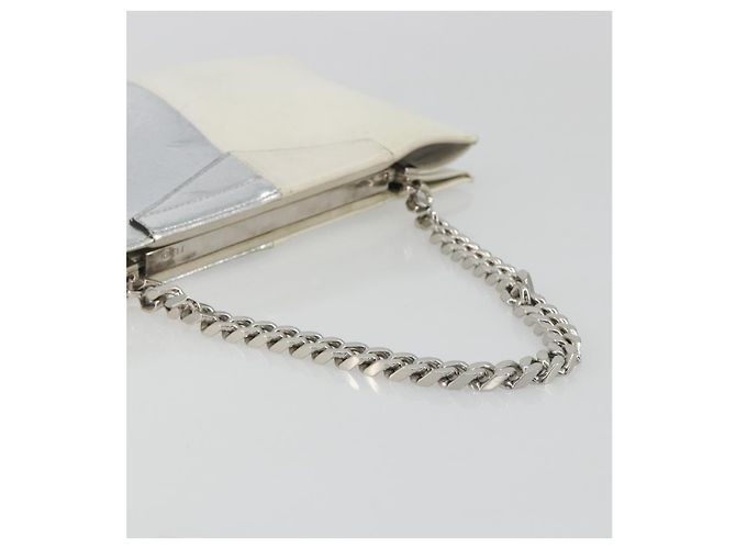 Bolsa de mão com corrente FENDI em couro Silver White Auth 194186 Prata Branco - vista 7