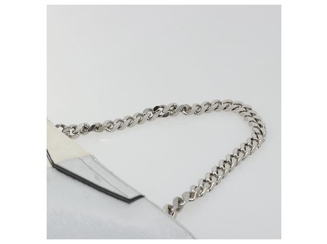 Bolsa de mão com corrente FENDI em couro Silver White Auth 194186 Prata Branco - vista 8