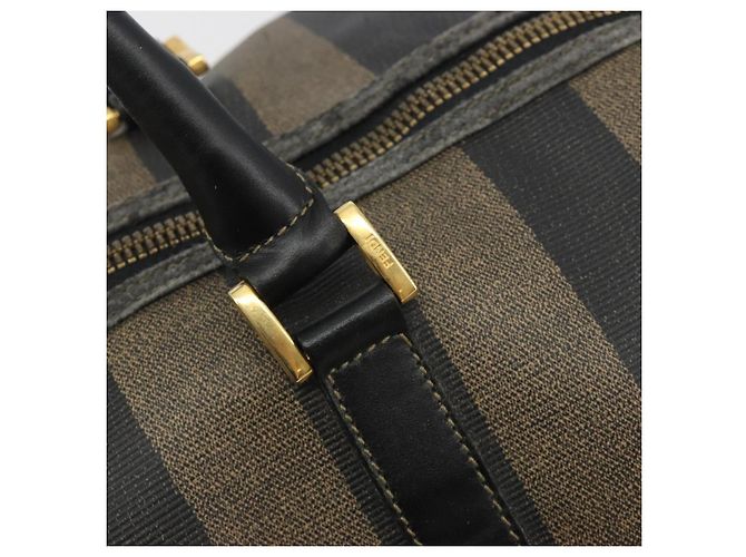 Pequin Borsa Boston FENDI in tela Pecan PVC Nero Marrone Auth hk3981 - vista 10