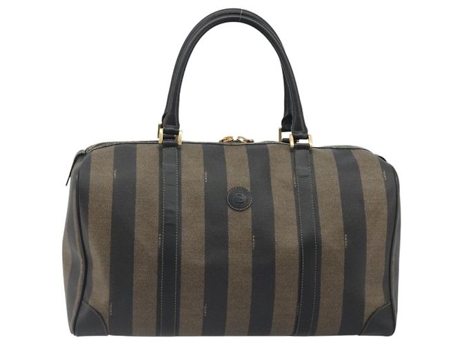 Pequin Borsa Boston FENDI in tela Pecan PVC Nero Marrone Auth hk3981 - vista 13