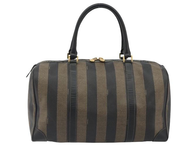 Pequin Borsa Boston FENDI in tela Pecan PVC Nero Marrone Auth hk3981 - vista 2