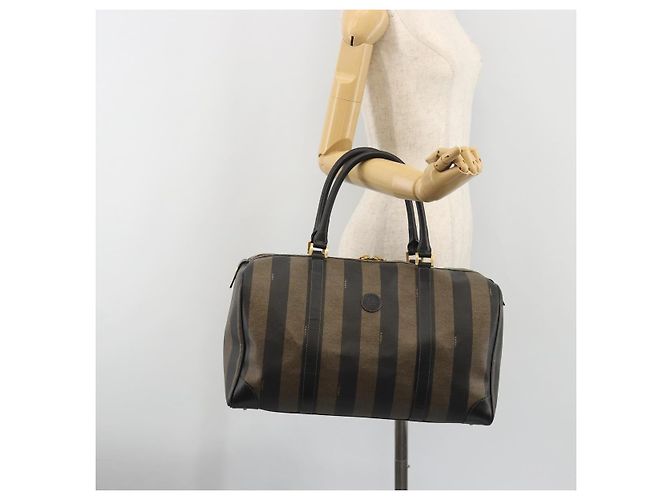 Pequin Borsa Boston FENDI in tela Pecan PVC Nero Marrone Auth hk3981 - vista 24