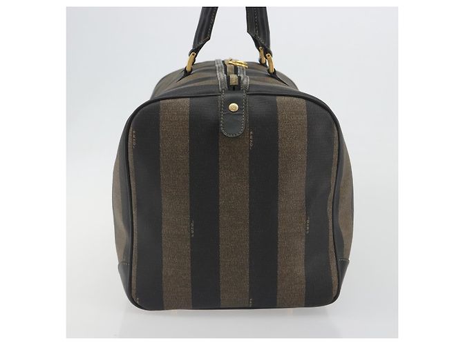 Pequin Borsa Boston FENDI in tela Pecan PVC Nero Marrone Auth hk3981 - vista 3