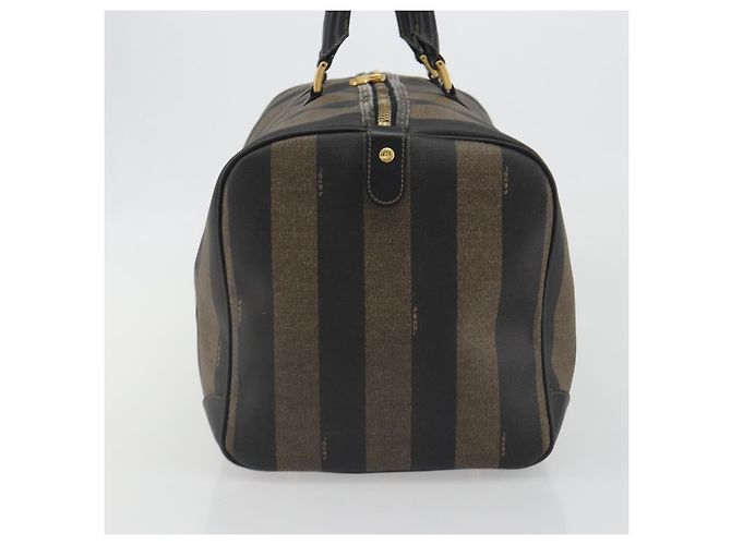 Pequin Borsa Boston FENDI in tela Pecan PVC Nero Marrone Auth hk3981 - vista 4