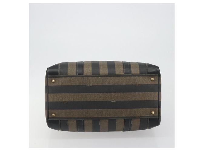Pequin Borsa Boston FENDI in tela Pecan PVC Nero Marrone Auth hk3981 - vista 5