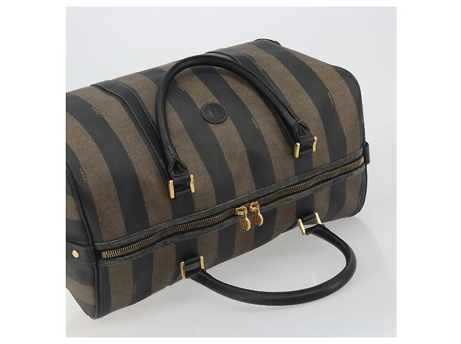 Pequin Borsa Boston FENDI in tela Pecan PVC Nero Marrone Auth hk3981 - vista 6