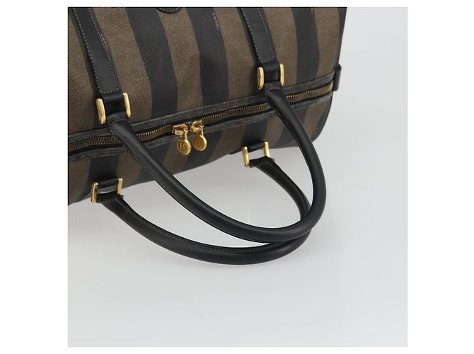 Pequin Borsa Boston FENDI in tela Pecan PVC Nero Marrone Auth hk3981 - vista 7