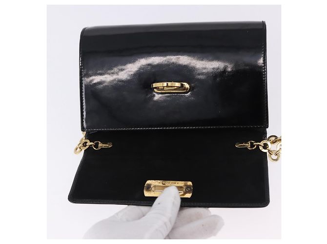 Borsa a tracolla Salvatore Ferragamo Gancini Chain Patent Black Gold Auth ka5498 Nero - vista 10
