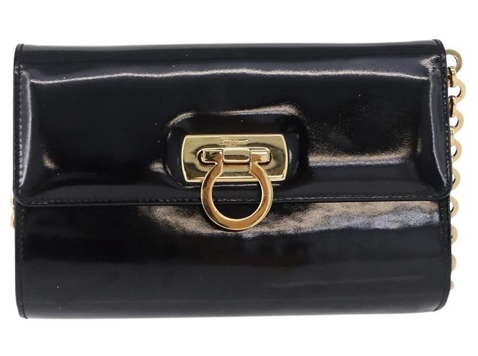 Borsa a tracolla Salvatore Ferragamo Gancini Chain Patent Black Gold Auth ka5498 Nero - vista 13
