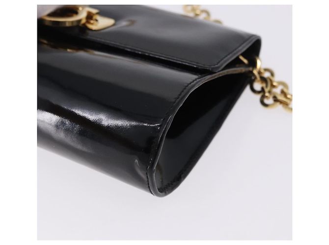 Borsa a tracolla Salvatore Ferragamo Gancini Chain Patent Black Gold Auth ka5498 Nero - vista 14